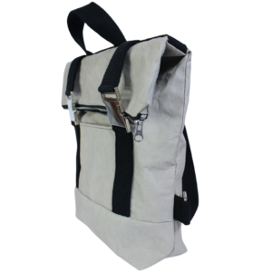 Grey, buckled fold top eco backpack